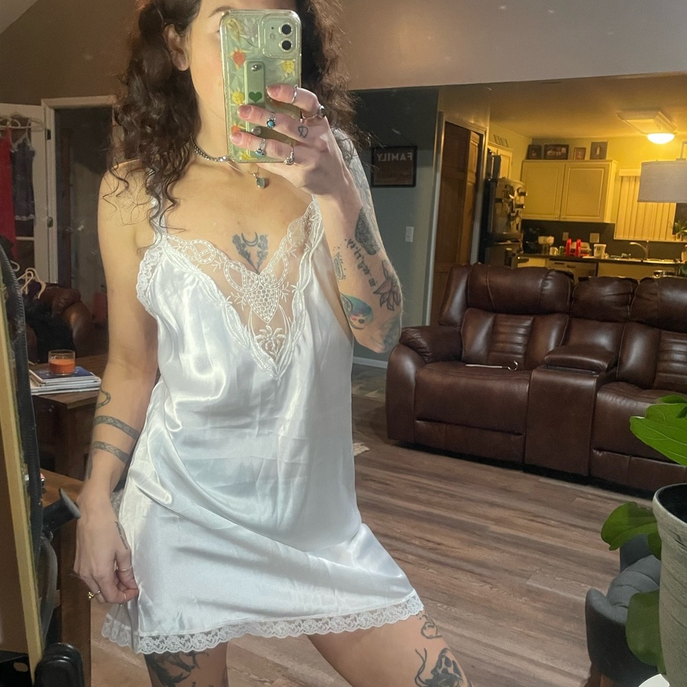 Vintage Elegant White Lace Slip Dress